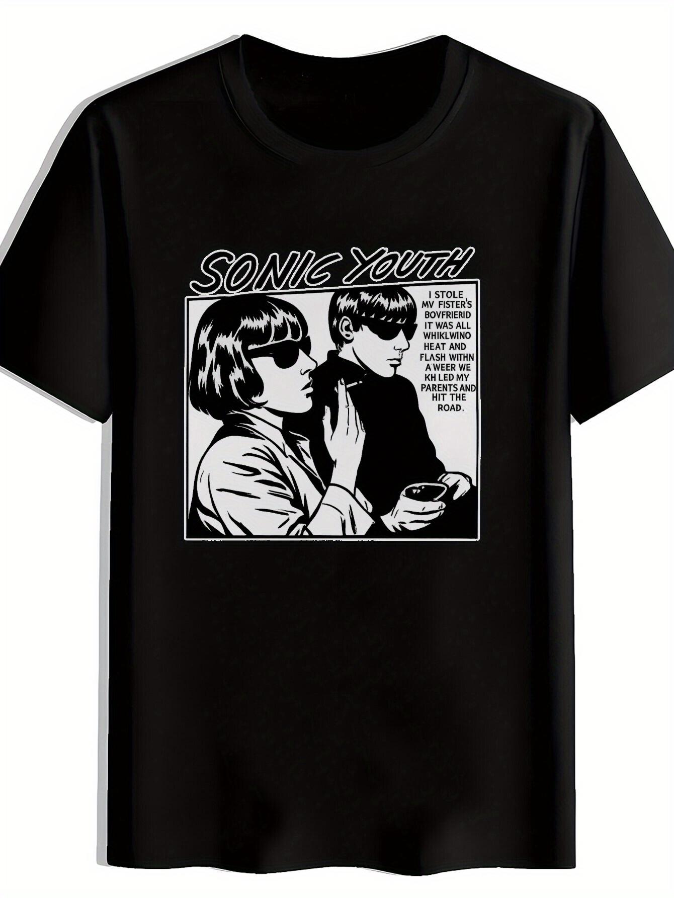Black Vintage Rock Band Graphic T-shirt - Sonic Youth Print Short Sleeve Round Neck Summer Tee S
Black Vintage Rock Band Graphic T-shirt - Sonic Youth Print Short Sleeve Round Neck Summer Tee S