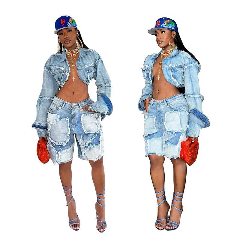 Ts1332 Fashion Women s New Retro Washed Distressed Patch Denim Suit Blue S
Ts1332 Fashion Women s New Retro Washed Distressed Patch Denim Suit Blue S