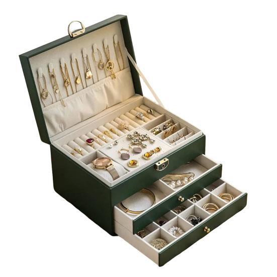 Faux Leather Jewelry Box Three Layers Large Capacity Jewelry Display Holder Multi-functional Earrings Necklace Bracelet Ring Organizer Container Case
Faux Leather Jewelry Box Three Layers Large Capacity Jewelry Display Holder Multi-functional Earrings Necklace Bracelet Ring Organizer Container Case