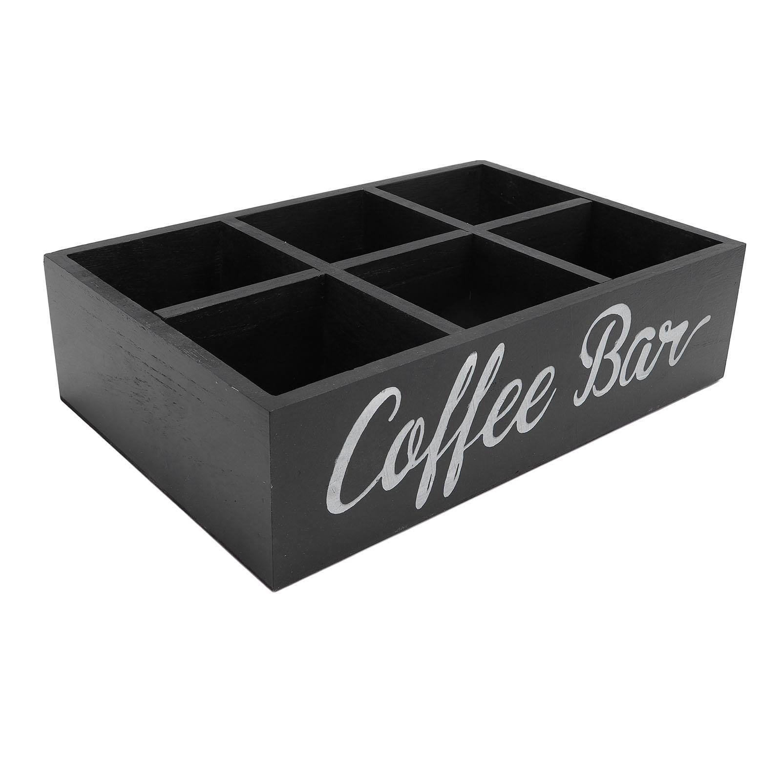 Coffee Station Organizer with Divider Wooden Coffee Bar Accessories Storage Box Tea Bags Coffee Pods Holder for чёрный