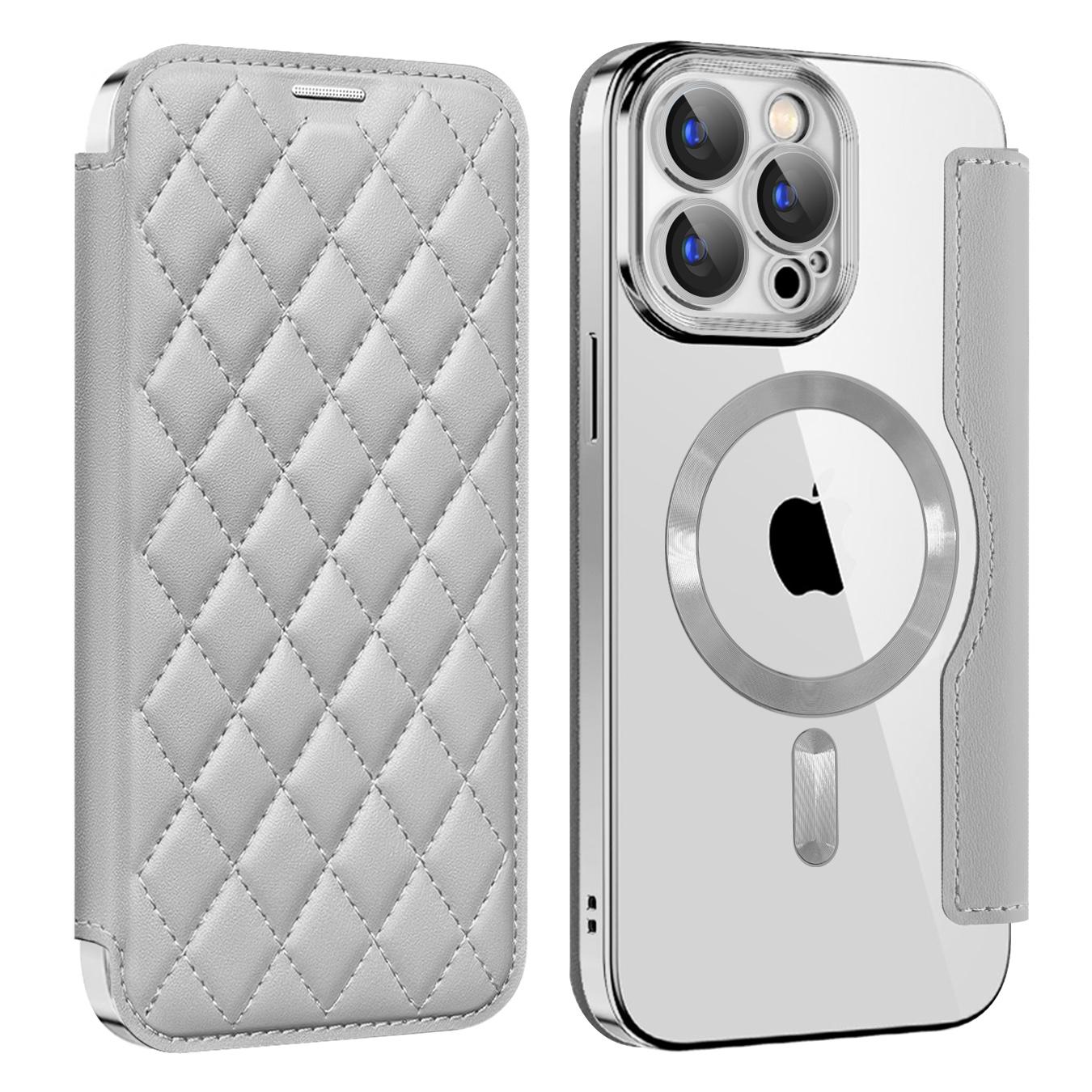 For iPhone 15 Pro Max RFID Blocking Card Holder Phone Case Built-in Lens Film Leather Shell Compatible with MagSafe Titanium Grey
For iPhone 15 Pro Max RFID Blocking Card Holder Phone Case Built-in Lens Film Leather Shell Compatible with MagSafe Titanium Grey