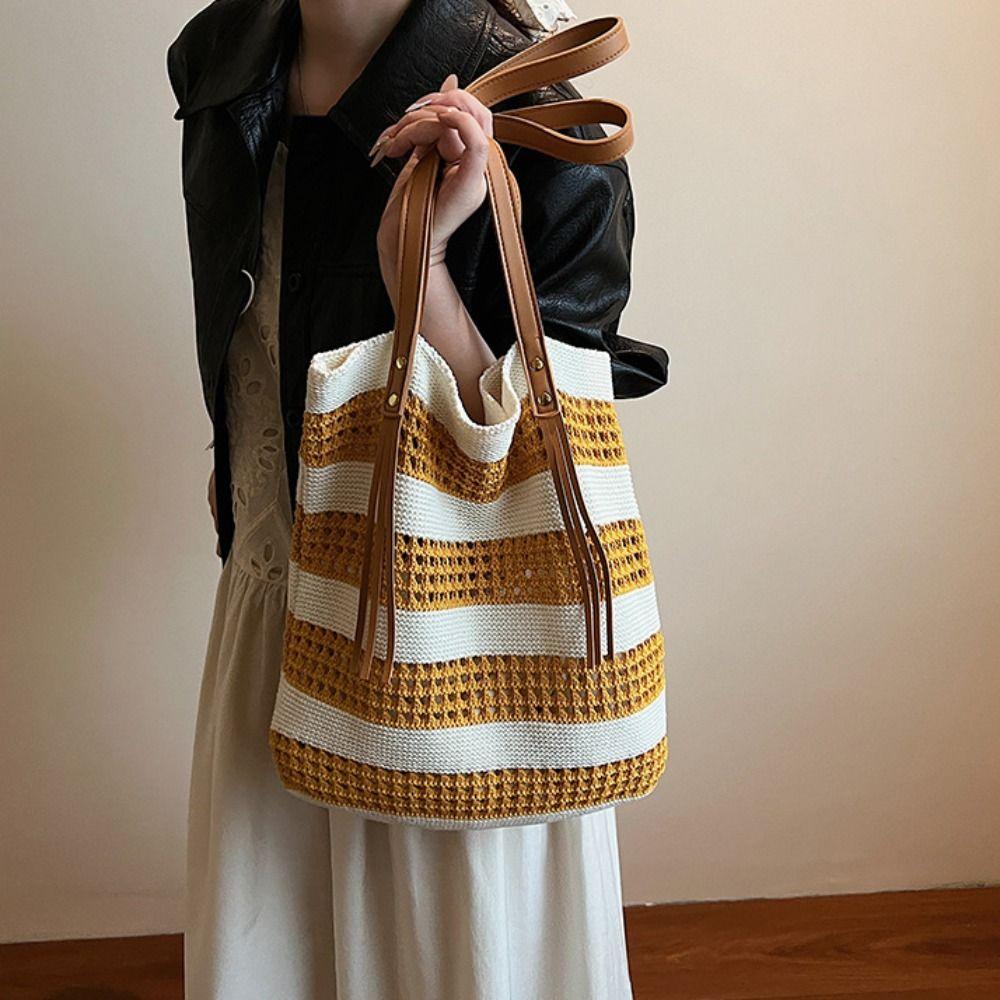 Contrast Color Bohemian Shoulder Bag Large Capacity Summer Beach Straw Handbag Girls жовтий
Contrast Color Bohemian Shoulder Bag Large Capacity Summer Beach Straw Handbag Girls жовтий