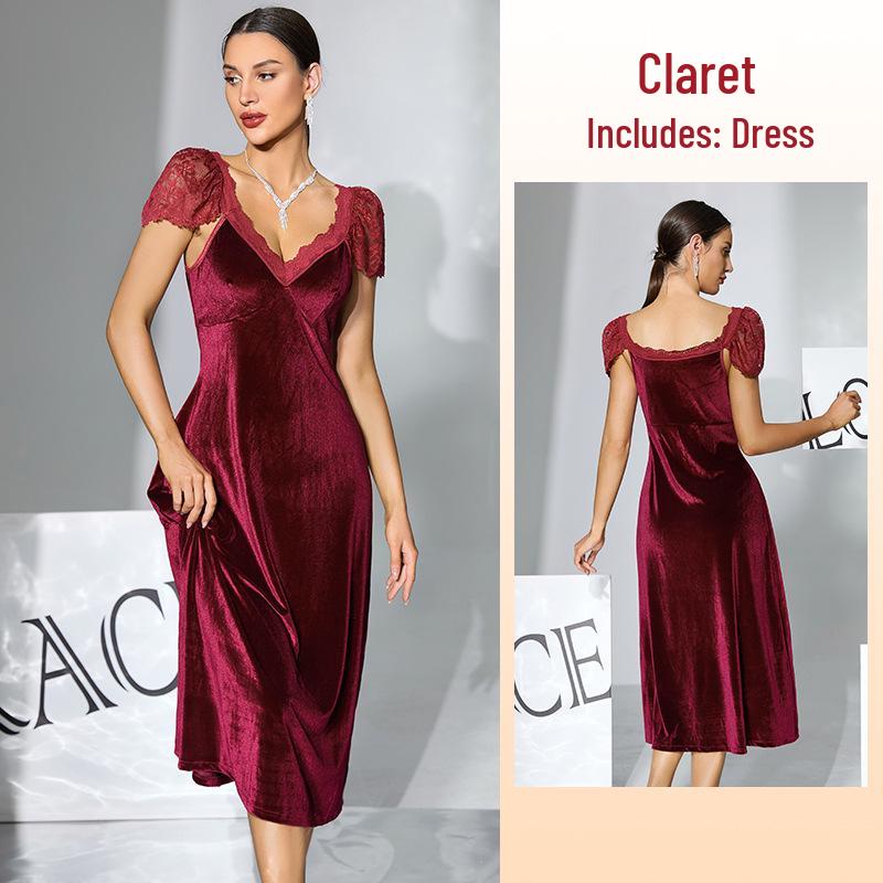 Elegant Velvet Nightgown with Lace Flutter Sleeves and V-Neck in Wine Red or Black Medium вино красного
Elegant Velvet Nightgown with Lace Flutter Sleeves and V-Neck in Wine Red or Black Medium вино красного