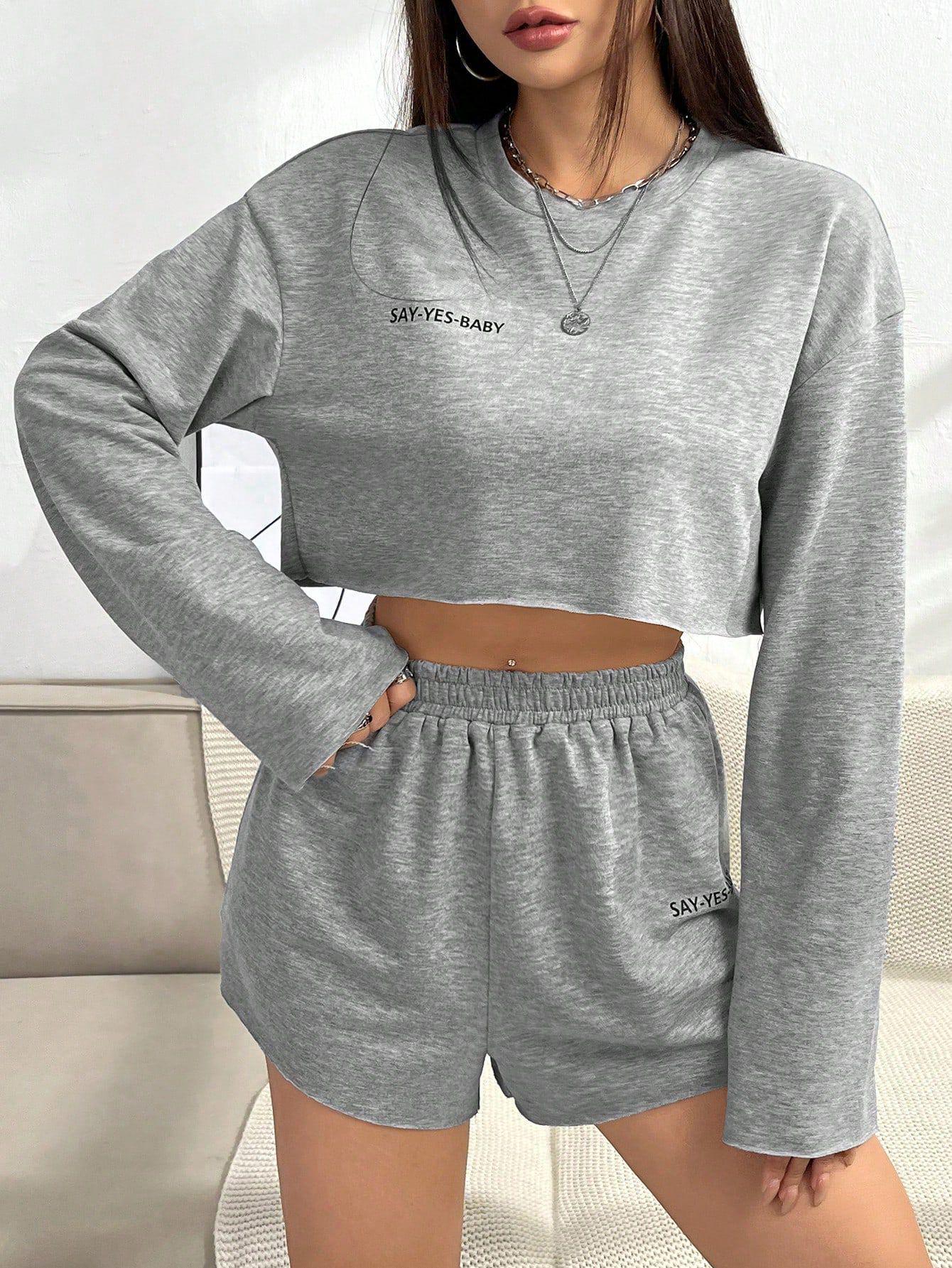 European & American Women s Long-Sleeve Top and Shorts Set - Light Luxury Extra Large серый
European & American Women s Long-Sleeve Top and Shorts Set - Light Luxury Extra Large серый