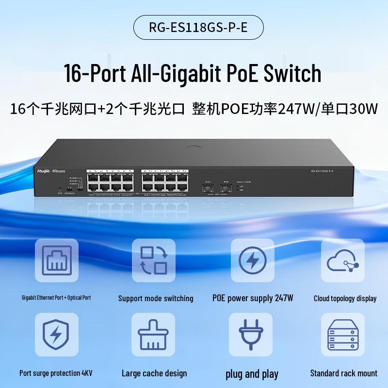 Ruijie 16-Port Gigabit Unmanaged PoE Switch
Ruijie 16-Port Gigabit Unmanaged PoE Switch
