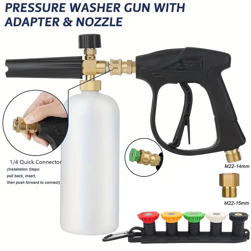 High Pressure Car Wash Snow Foam Gun with 5 Nozzles M22-14/15 Thread & 1/4 Quick Connect for Adjustable Foam Spray and Cleaning
High Pressure Car Wash Snow Foam Gun with 5 Nozzles M22-14/15 Thread & 1/4 Quick Connect for Adjustable Foam Spray and Cleaning