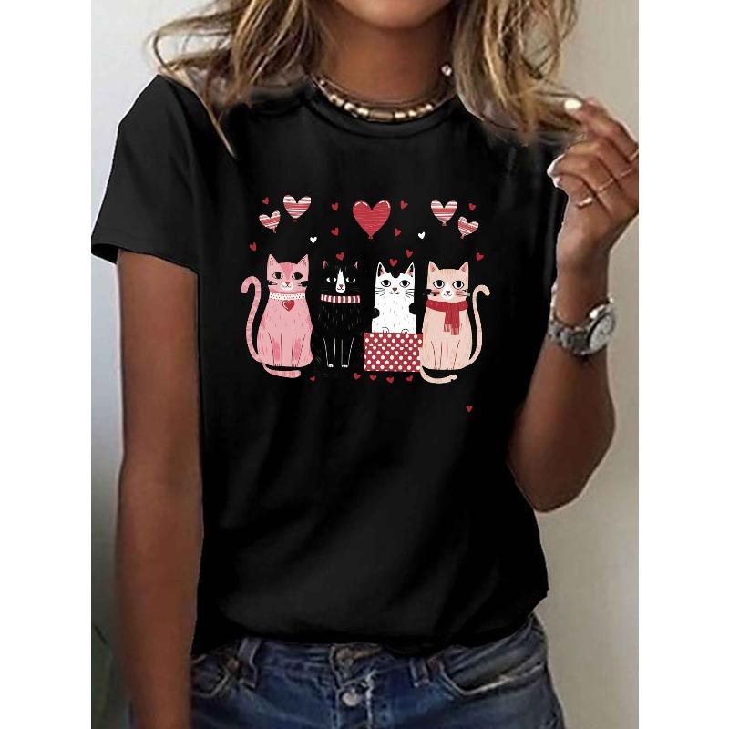 European Size Women S Valentine S Day Cat Print T-Shirt | Casual Round Neck Short Sleeve Top 4XL
European Size Women S Valentine S Day Cat Print T-Shirt | Casual Round Neck Short Sleeve Top 4XL