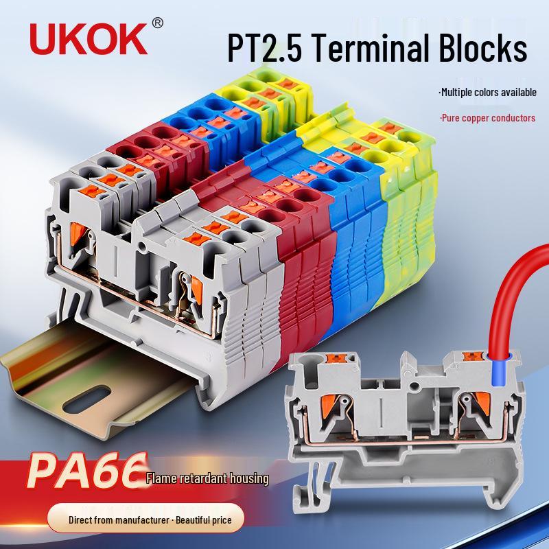 PT2.5 Screwless Direct Plug Terminal Block, Spring Rail, PA66 Flame Retardant, Pure Copper. Marker Strip ZB-5
PT2.5 Screwless Direct Plug Terminal Block, Spring Rail, PA66 Flame Retardant, Pure Copper. Marker Strip ZB-5