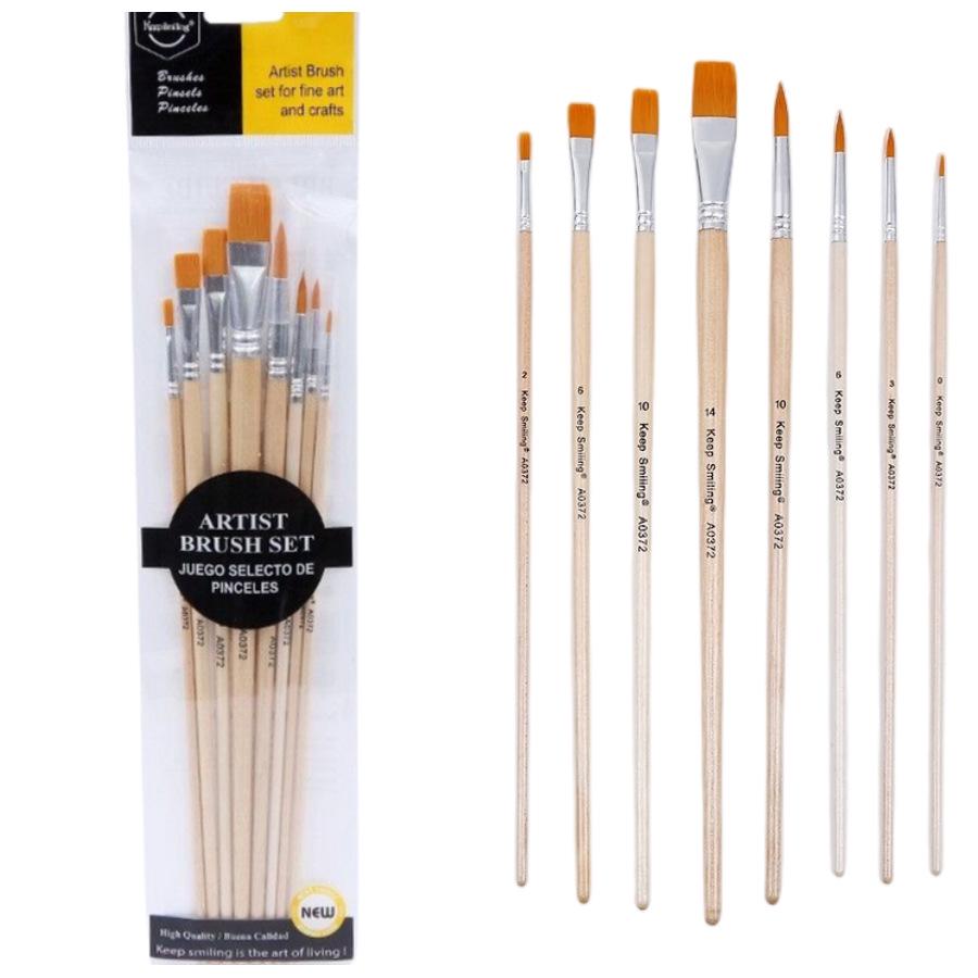 8-Piece Natural Wood Paintbrush Set: Nylon Bristles, Flat & Pointed Heads for Watercolor, Gouache, Oil Painting. 8 Nylon Hair Set
8-Piece Natural Wood Paintbrush Set: Nylon Bristles, Flat & Pointed Heads for Watercolor, Gouache, Oil Painting. 8 Nylon Hair Set