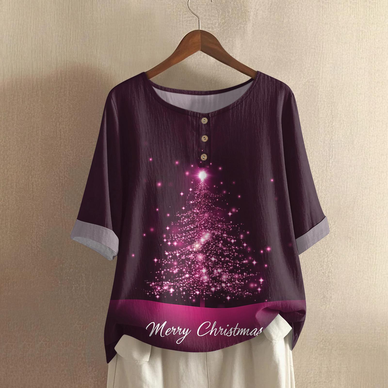 Женская модная и повседневная рубашка с полурукавом и круглым вырезом, с рождественским принтом, блузка из хлопка и льна M
Женская модная и повседневная рубашка с полурукавом и круглым вырезом, с рождественским принтом, блузка из хлопка и льна M