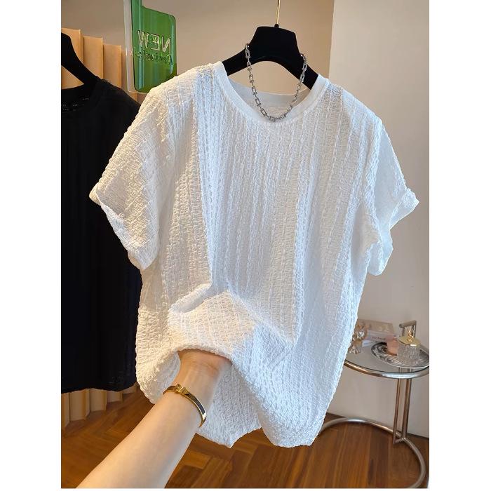 Плиссированная текстурированная футболка большого размера: Повседневная мода свободного кроя с коротким рукавом для женщин 4XL
Плиссированная текстурированная футболка большого размера: Повседневная мода свободного кроя с коротким рукавом для женщин 4XL