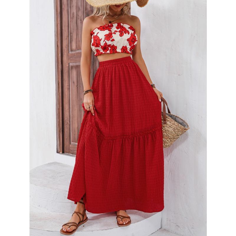 Женский повседневный отпускной стиль весенне-летний комплект с принтованной юбкой с открытыми плечами XL красный
Женский повседневный отпускной стиль весенне-летний комплект с принтованной юбкой с открытыми плечами XL красный