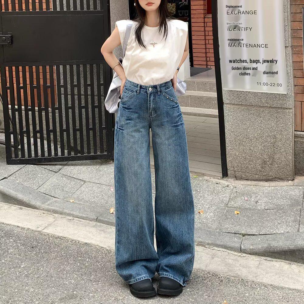 Women s American Retro Rivet Straight-Leg Jeans - Spring/Autumn High Street Fashion, Loose Fit, Slimming Wide-Leg Design. L
Women s American Retro Rivet Straight-Leg Jeans - Spring/Autumn High Street Fashion, Loose Fit, Slimming Wide-Leg Design. L