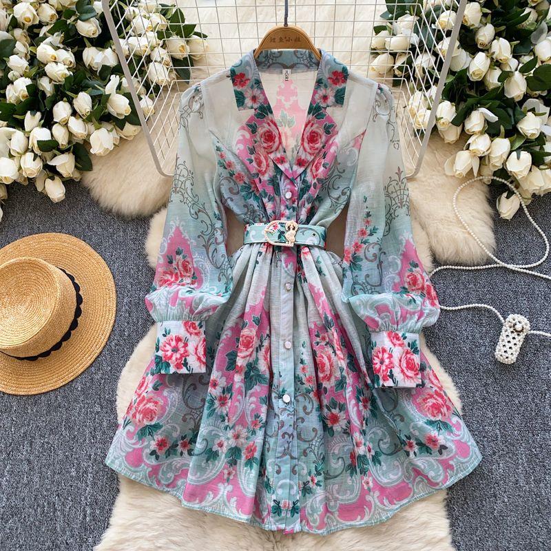 French style Retro Elegant Suit Collar Long sleeve Waist Hugging Print One piece Dress Women clothing Slimming Elegant Single-Breasted A- line Skirt Green M
French style Retro Elegant Suit Collar Long sleeve Waist Hugging Print One piece Dress Women clothing Slimming Elegant Single-Breasted A- line Skirt Green M