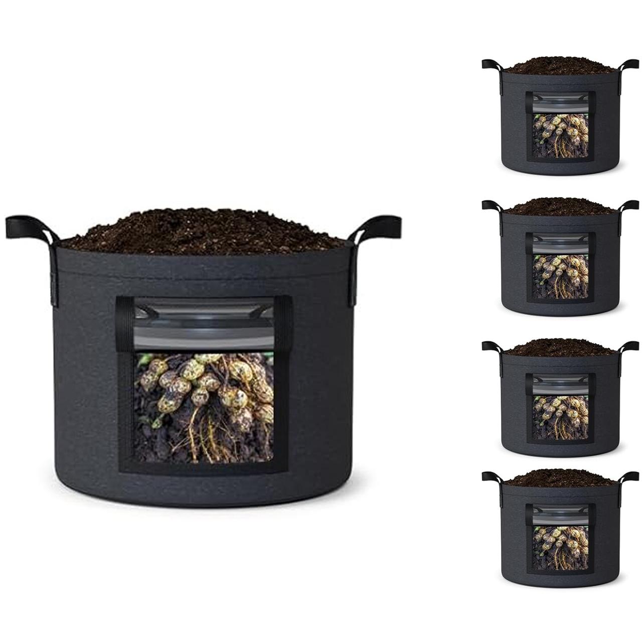 10 Gallon Potato Grow Bags 5 Pack Thickened Nonwoven Fabric Planter Pots with Clear Harvest Window,Handles, Garden Pots for Tomato, Potato,Vegetable
10 Gallon Potato Grow Bags 5 Pack Thickened Nonwoven Fabric Planter Pots with Clear Harvest Window,Handles, Garden Pots for Tomato, Potato,Vegetable