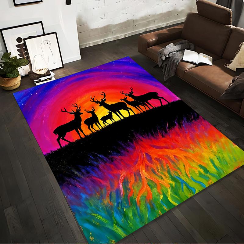 Colorful Deer Silhouette Carpet with Vibrant Rainbow Sunset Design Suitable for use as an anti-slip for living room bedroom sofas 40x60cm( 15x23in )
Colorful Deer Silhouette Carpet with Vibrant Rainbow Sunset Design Suitable for use as an anti-slip for living room bedroom sofas 40x60cm( 15x23in )