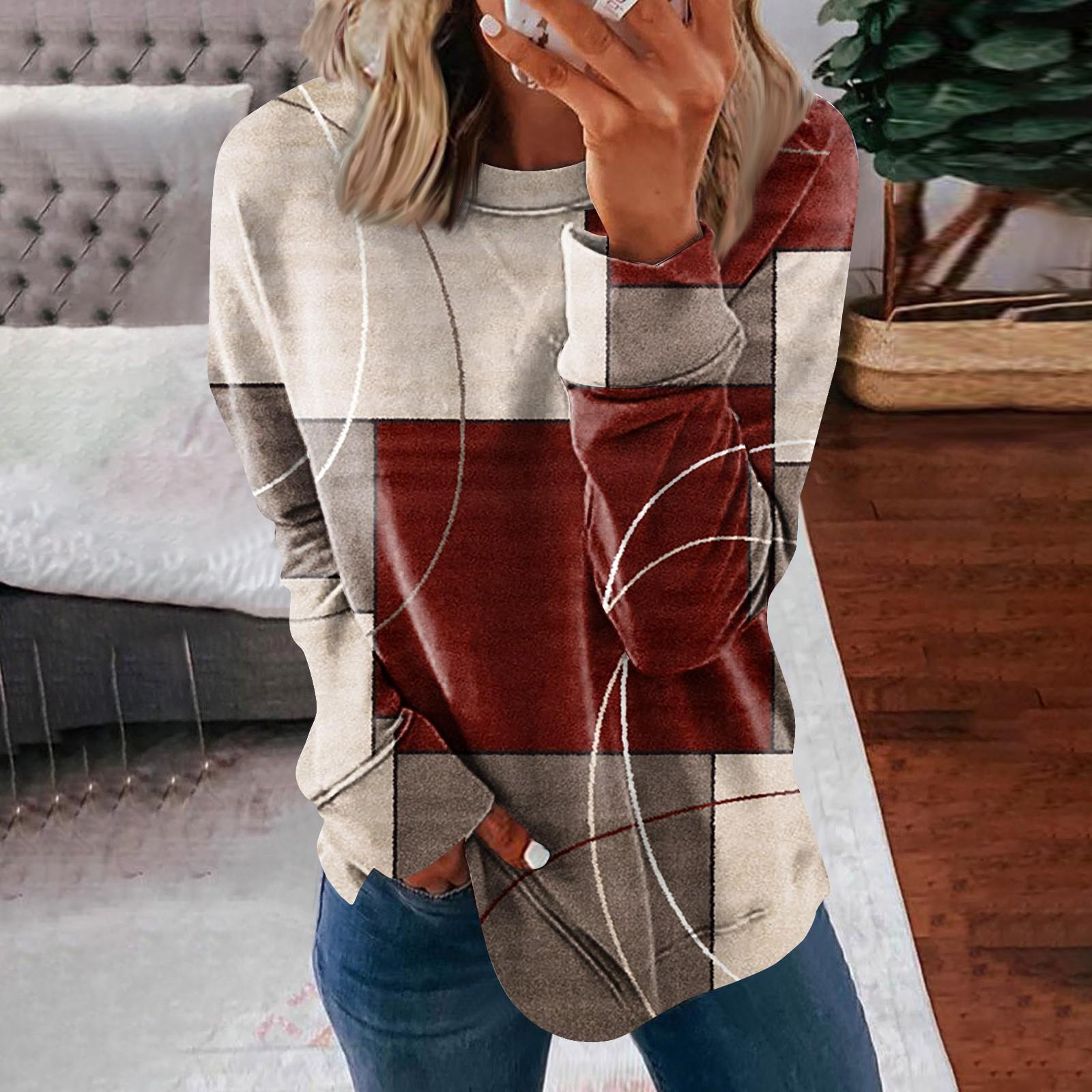 Женские топы с круглым вырезом, хлопковая женская повседневная модная пуловер с длинным рукавом и круглым вырезом с принтом, блузка XXL винный
Женские топы с круглым вырезом, хлопковая женская повседневная модная пуловер с длинным рукавом и круглым вырезом с принтом, блузка XXL винный