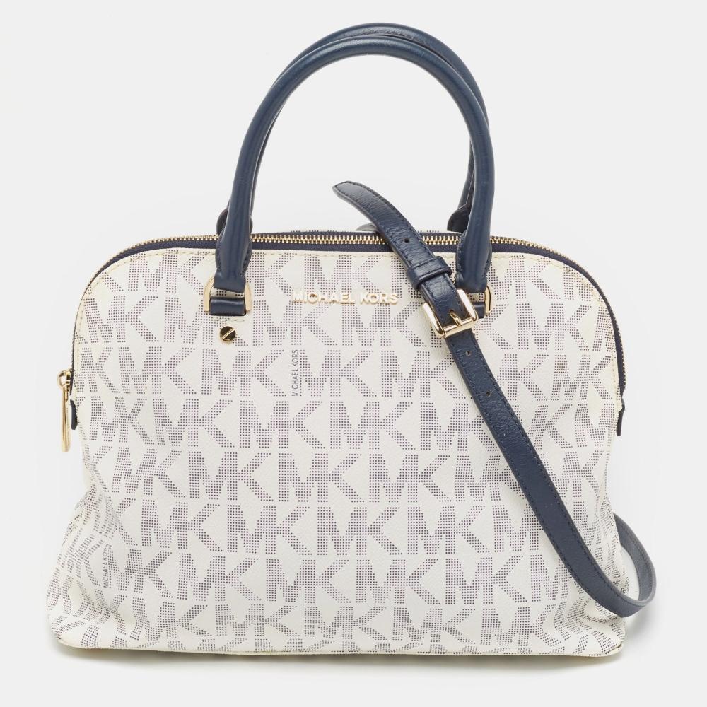 Michael Kors Signature, большая сумка Cindy Dome из кожи и холста с покрытием, темно-синяя
Michael Kors Signature, большая сумка Cindy Dome из кожи и холста с покрытием, темно-синяя
