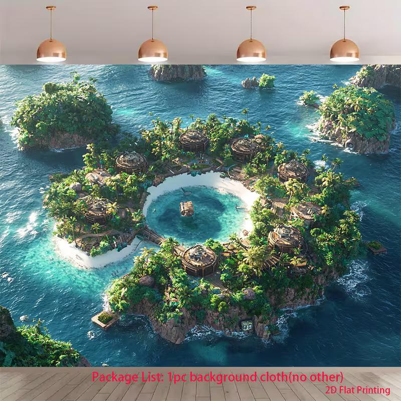 2D Lagoon Island Tapestry, Tropical Resort with Bungalows and Ocean 47.2x31.5inch/120*80cm
2D Lagoon Island Tapestry, Tropical Resort with Bungalows and Ocean 47.2x31.5inch/120*80cm