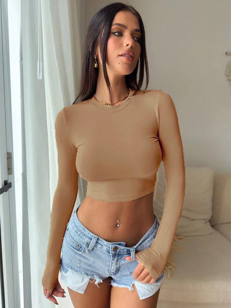 Women s 2025 Solid Color Long-Sleeve Round Neck Crop Top – Slim-Fitting, Sexy Innerwear for Hot Girls S
Women s 2025 Solid Color Long-Sleeve Round Neck Crop Top – Slim-Fitting, Sexy Innerwear for Hot Girls S