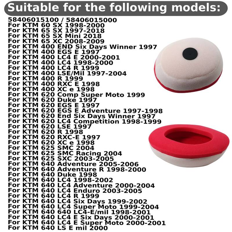 For KTM 620 End Six Days Winner 625 SMC Racing 640 Adventure R 640 LC4 Enduro LS E Mil Air Filter Intake Air Cleaner Element
For KTM 620 End Six Days Winner 625 SMC Racing 640 Adventure R 640 LC4 Enduro LS E Mil Air Filter Intake Air Cleaner Element