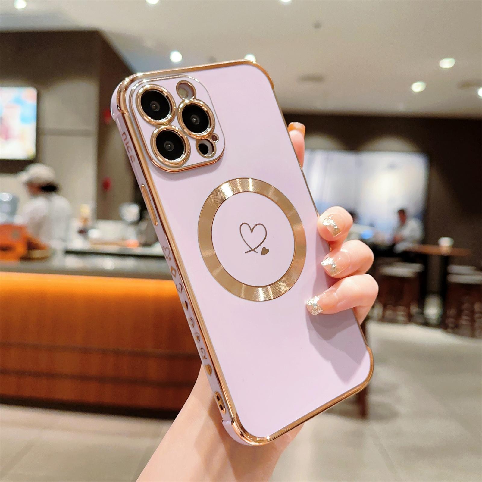 For iPhone 15 Pro Max Case Compatible with MagSafe Electroplated TPU Phone Cover Hollow Love Hearts Lavender Purple
For iPhone 15 Pro Max Case Compatible with MagSafe Electroplated TPU Phone Cover Hollow Love Hearts Lavender Purple