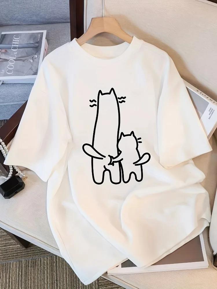 Womens round neck Tshirt with cute cat print pattern short sleeved casual versatile Womens Tshirt 4XL
Womens round neck Tshirt with cute cat print pattern short sleeved casual versatile Womens Tshirt 4XL