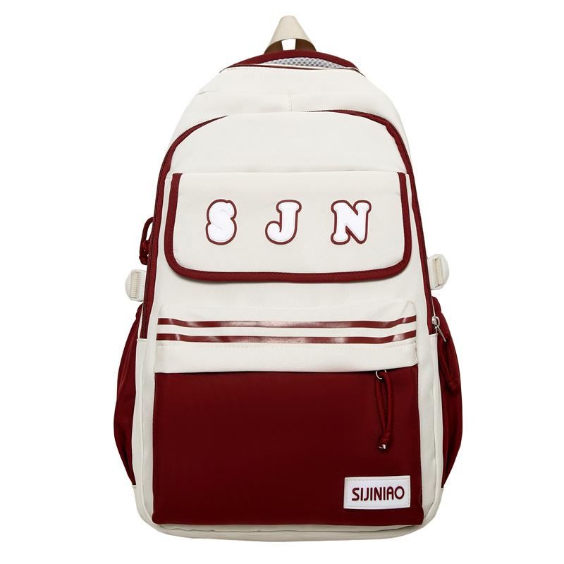 Рюкзак школьный для старшеклассников средней школы с цветными блоками для женщин большой емкости красный