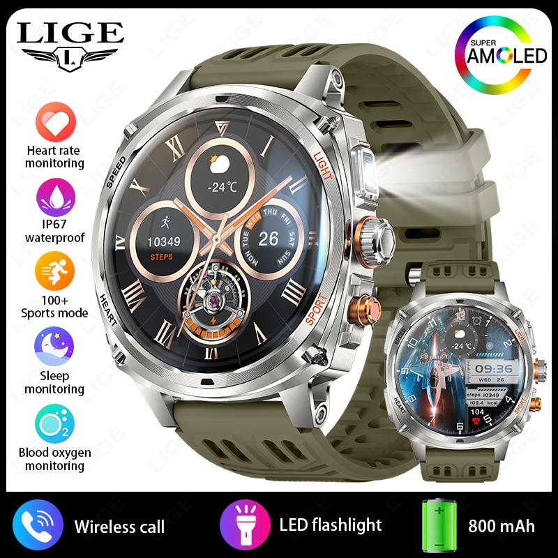 New 800mAh Battery Smart Watch with LED Flashlight Waterproof 1.75 AMOLED Bluetooth Call Outdoor Smartwatch for Men Women зелений
New 800mAh Battery Smart Watch with LED Flashlight Waterproof 1.75 AMOLED Bluetooth Call Outdoor Smartwatch for Men Women зелений