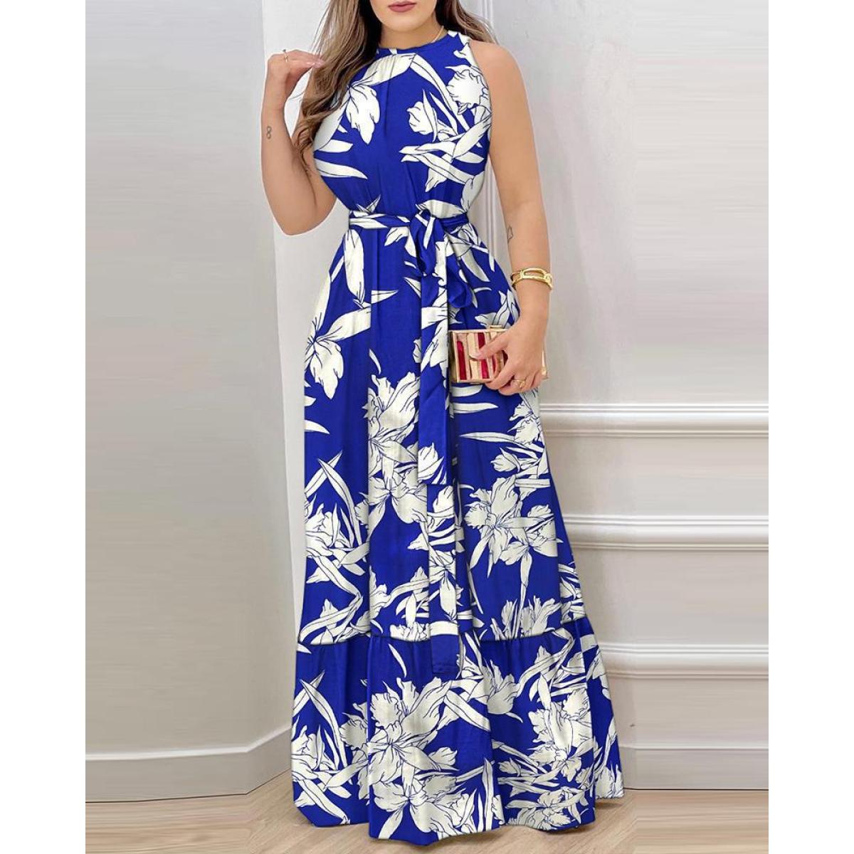 Женское летнее длинное платье без рукавов с круглым вырезом и завязками L синий
Женское летнее длинное платье без рукавов с круглым вырезом и завязками L синий