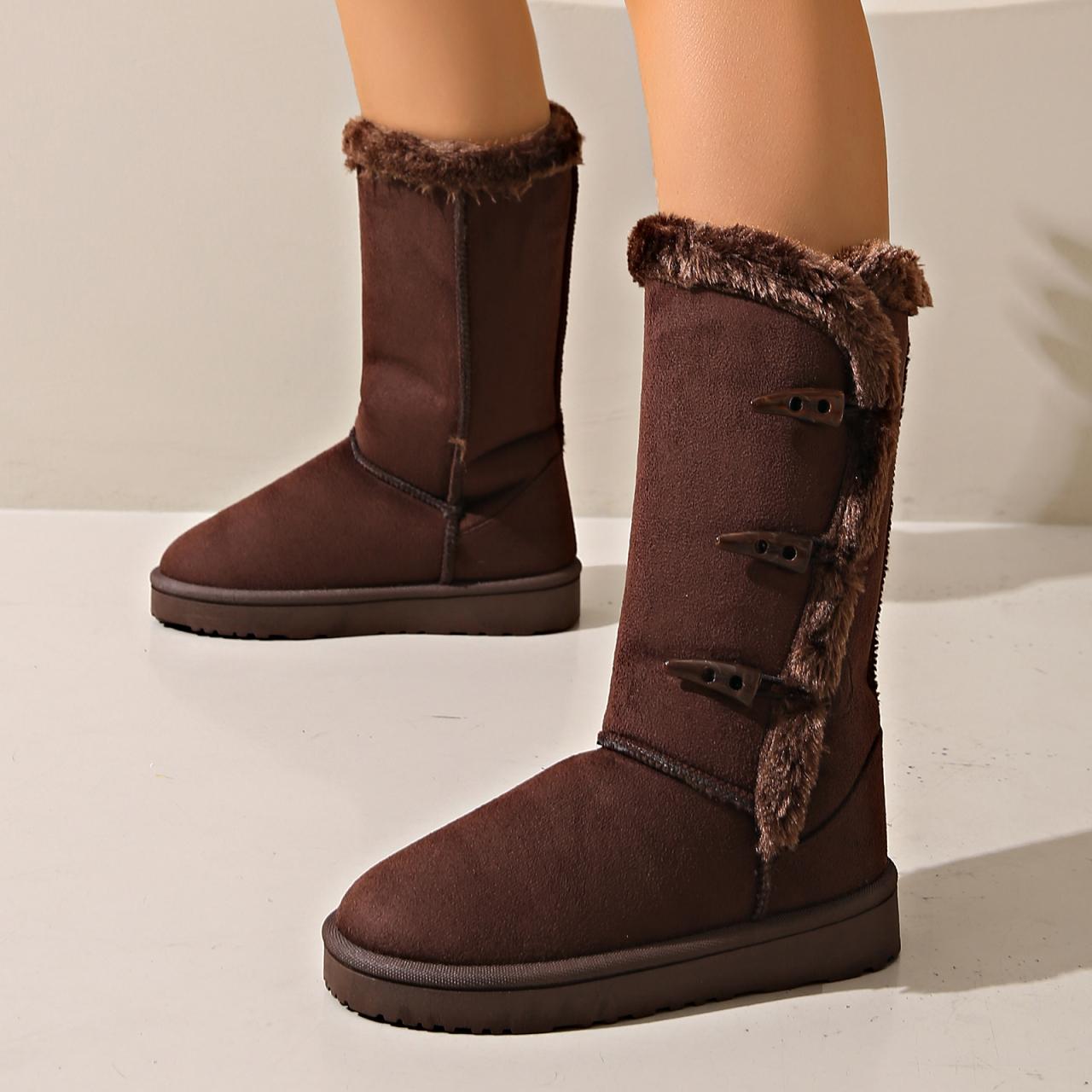 Winter Women Mid-calf Boots Thick Plush Thick Sole Non-slip Fashion Solid Color Button Boot Classic Retro Brown Long Boots Women
Winter Women Mid-calf Boots Thick Plush Thick Sole Non-slip Fashion Solid Color Button Boot Classic Retro Brown Long Boots Women