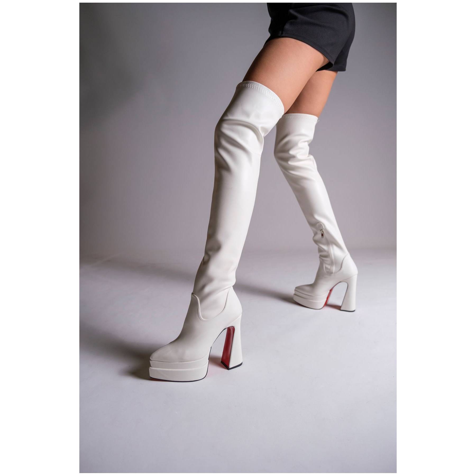 Женская мода Белые кожаные дизайнерские ботинки на двойной платформе Туфли на высоком каблуке Стильная обувь для вечеринок На каждый день Обувь