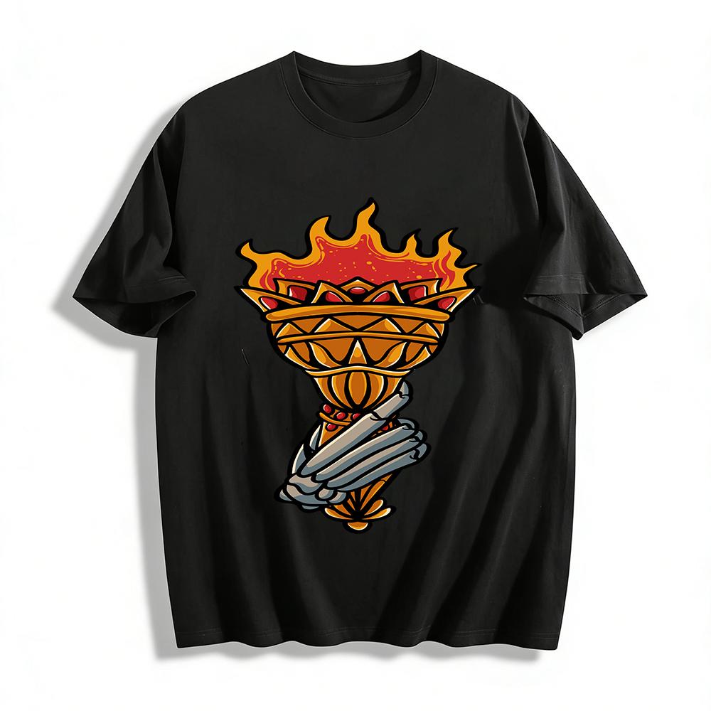 Vintage Skeleton Hand Holding Torch Print Cool Casual Short Sleeve T-Shirt Pure cotton T-shirt 6XL
Vintage Skeleton Hand Holding Torch Print Cool Casual Short Sleeve T-Shirt Pure cotton T-shirt 6XL