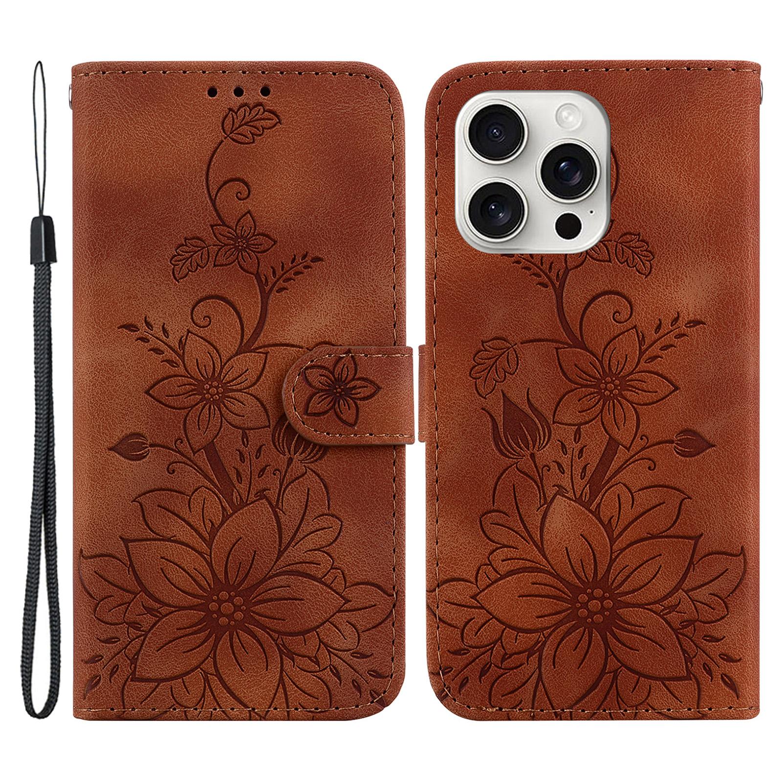 For iPhone 16 Pro Wallet Case PU Leather Phone Cover Flower Imprinted Brown
For iPhone 16 Pro Wallet Case PU Leather Phone Cover Flower Imprinted Brown