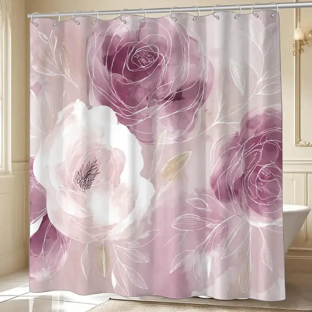 Lavender Watercolor Rose Pattern Shower Curtain, Polyester Fabric, Machine Washable, With Hooks, Bathroom Decoration. W60H190(CM)-1 Pcs
Lavender Watercolor Rose Pattern Shower Curtain, Polyester Fabric, Machine Washable, With Hooks, Bathroom Decoration. W60H190(CM)-1 Pcs