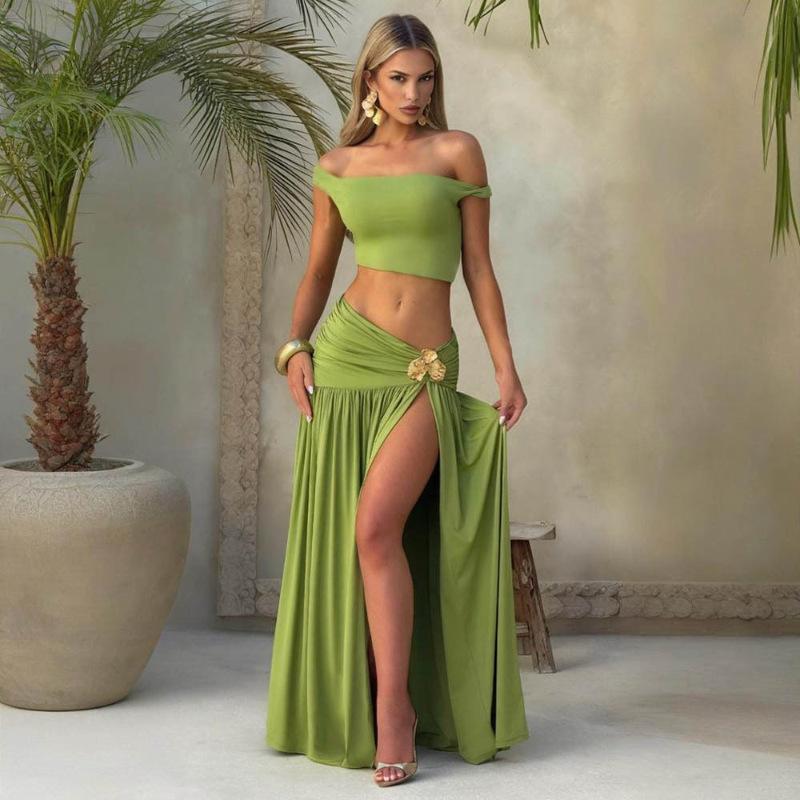 New fashionable solid color suit, sexy tube top, one-word shoulder vest, high split skirt, two-piece set L зелений
New fashionable solid color suit, sexy tube top, one-word shoulder vest, high split skirt, two-piece set L зелений