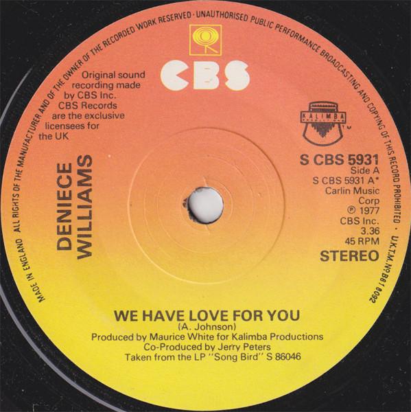 7inch Record DENIECE WILLIAMS - We Have Love For You SCBS5931 CBS 1978 UK Soul/Funk Used
7inch Record DENIECE WILLIAMS - We Have Love For You SCBS5931 CBS 1978 UK Soul/Funk Used