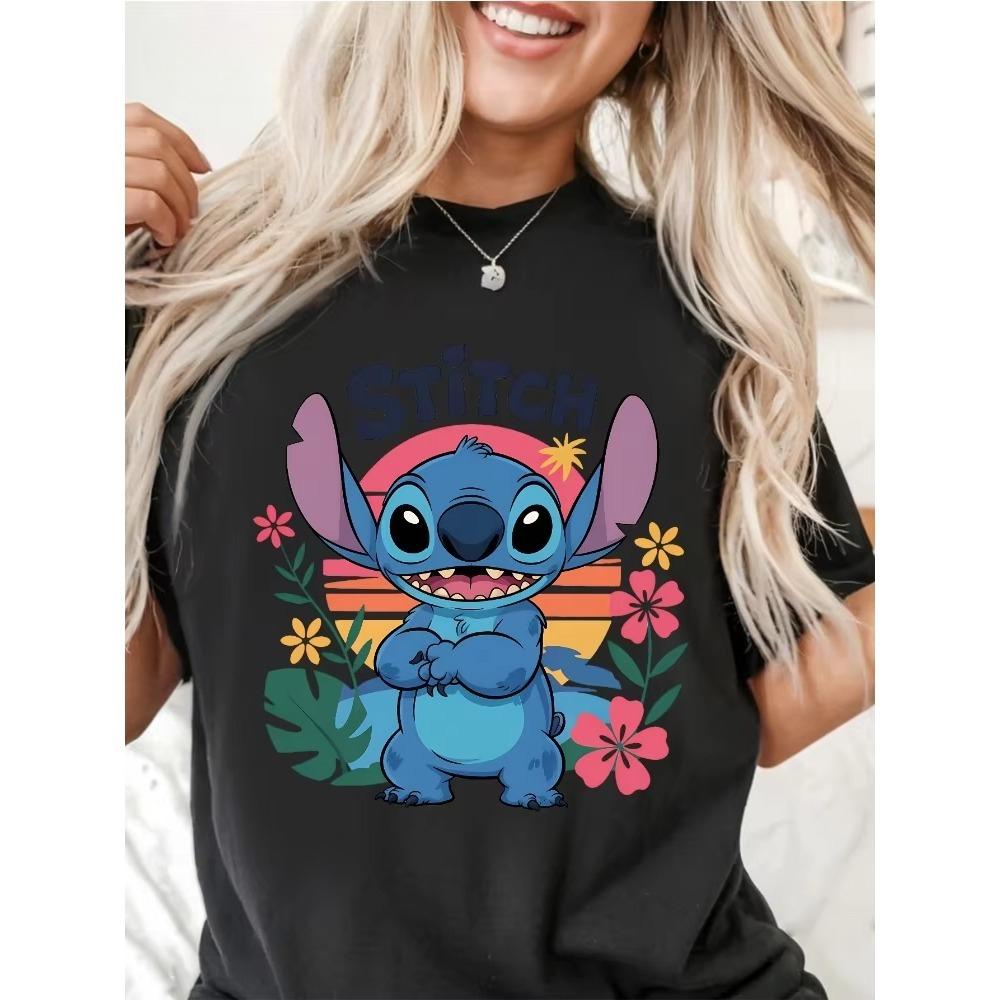Stitch ShortSleeve TShirt for Women Cute Cartoon Print with Tropical Floral Sunset Design Soft Crew Neck Top Casual Wear S
Stitch ShortSleeve TShirt for Women Cute Cartoon Print with Tropical Floral Sunset Design Soft Crew Neck Top Casual Wear S