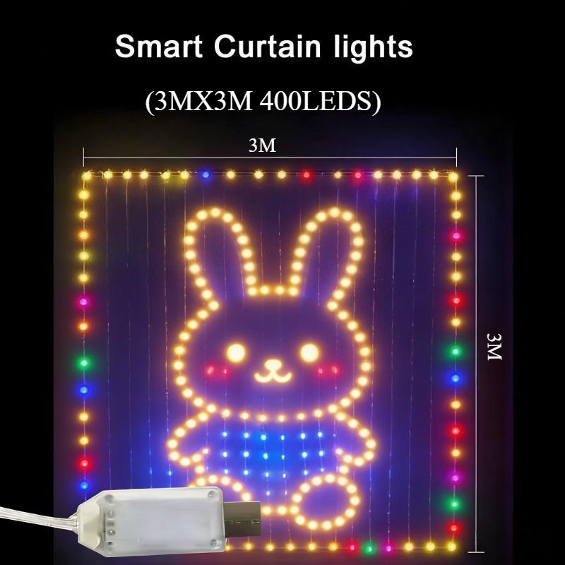 400LEDs Smart Curtain Lights Bluetooth App LED String RGB Fairy Lights DIY Music Change Display for Window Bedroom Decoration
400LEDs Smart Curtain Lights Bluetooth App LED String RGB Fairy Lights DIY Music Change Display for Window Bedroom Decoration