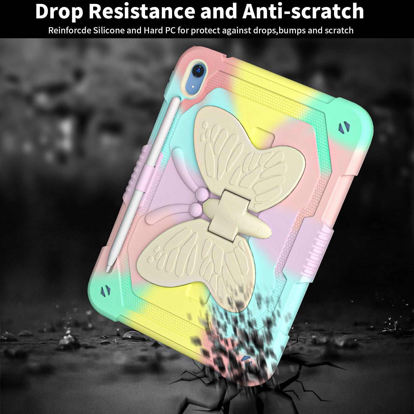 For iPad (2025)/10.9 (2022) Silicone+PC Tablet Case Butterfly Shape Kickstand Anti-Drop Protective Cover with Shoulder Strap Colorful Rose Gold
For iPad (2025)/10.9 (2022) Silicone+PC Tablet Case Butterfly Shape Kickstand Anti-Drop Protective Cover with Shoulder Strap Colorful Rose Gold