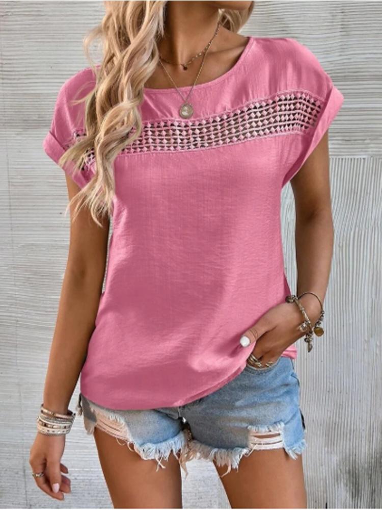 Round Neck Solid Color Short Sleeved Lace Hollow Women s T-shirt High Street Fashion Elegant Versatile Summer Top XXL Яскраво-рожевий
Round Neck Solid Color Short Sleeved Lace Hollow Women s T-shirt High Street Fashion Elegant Versatile Summer Top XXL Яскраво-рожевий