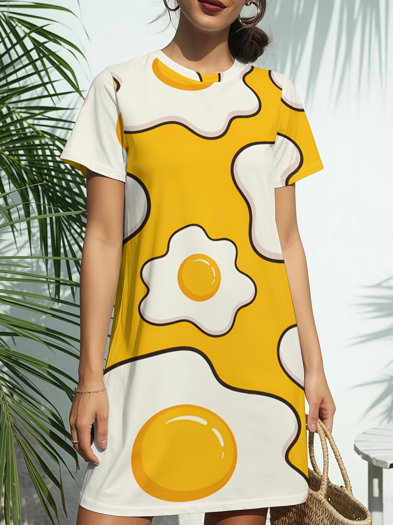 Women s Fried Egg Print T-Shirt Dress - Short Sleeve Round Neck Casual Dress with Egg. Spring Summer Outfits Suitable for Daily Wear. Birthday Gifts. 9XL
Women s Fried Egg Print T-Shirt Dress - Short Sleeve Round Neck Casual Dress with Egg. Spring Summer Outfits Suitable for Daily Wear. Birthday Gifts. 9XL