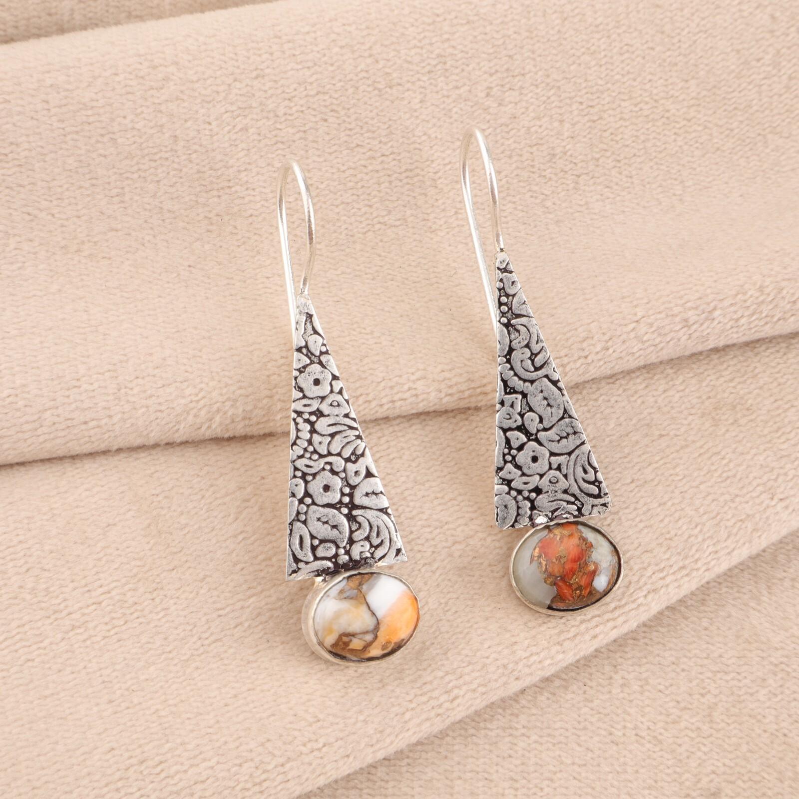 Natural Orange Copper Turquoise Gemstone 925 Solid Silver Jewelry Earrings 1.9 EE-165-44
Natural Orange Copper Turquoise Gemstone 925 Solid Silver Jewelry Earrings 1.9 EE-165-44