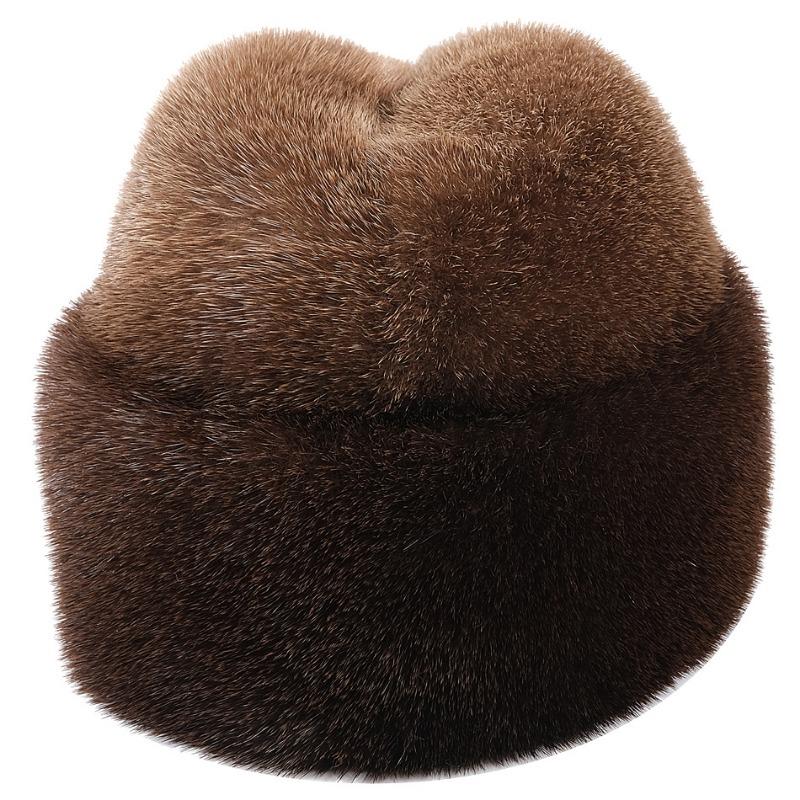 Кожаная шапка Rex Мужская Зимняя Уличная Цельная Кожа Защита Ушей Утолщенная Теплая Шапка Старика Шапка из Меха Джентльмена Взрослая XL (above 60cm)