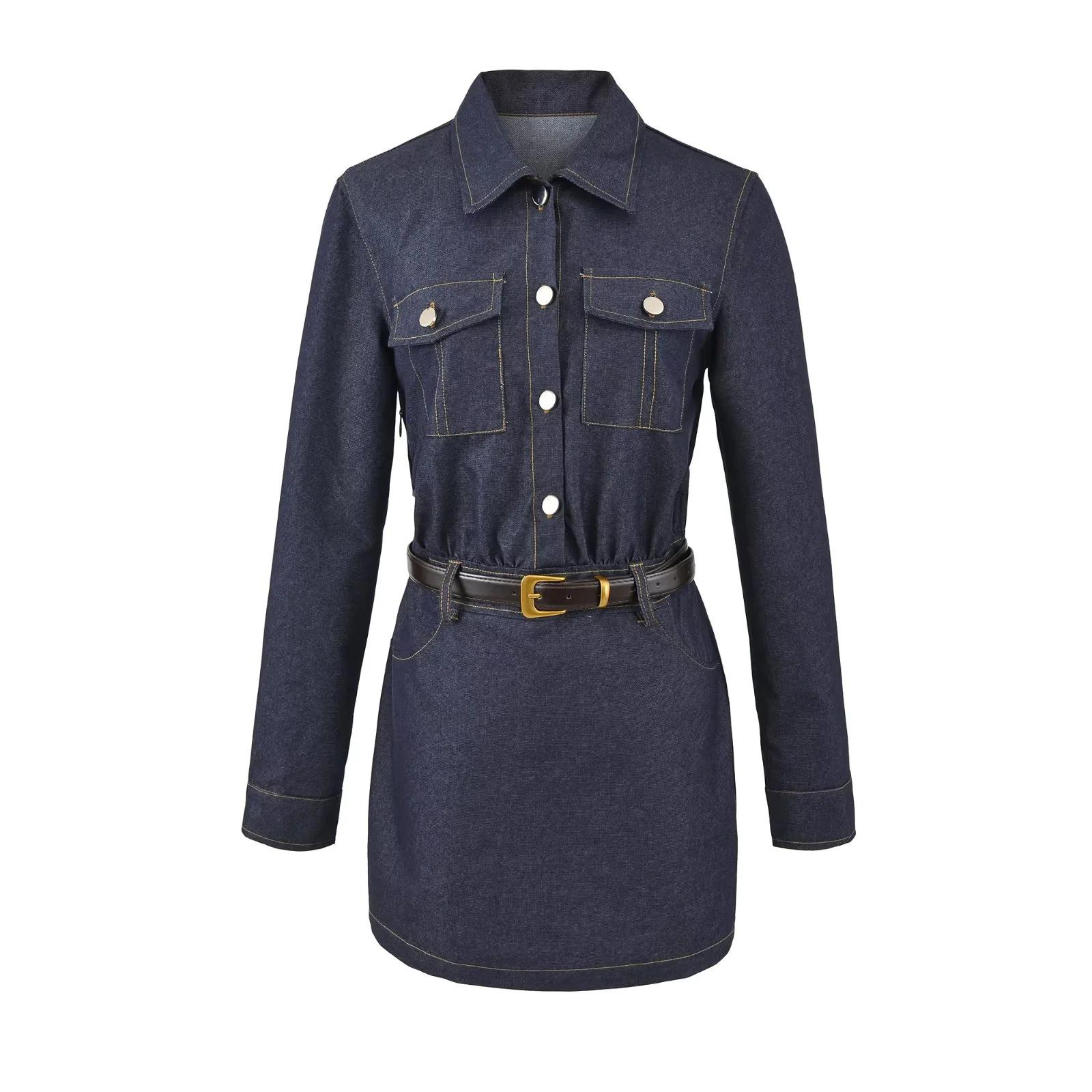 Women s Denim Belted Shirt Dress - Retro Lapel, Waist-Cinching, Hip-Hugging Short Skirt for Autumn/Winter Large
Women s Denim Belted Shirt Dress - Retro Lapel, Waist-Cinching, Hip-Hugging Short Skirt for Autumn/Winter Large