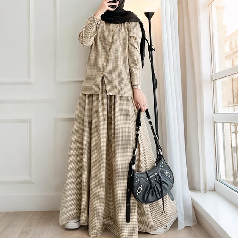 ZANZEA Women Long Sleeve Blouse and Long Skirts Plaid Print Two Piece Suit Sets S хаки
ZANZEA Women Long Sleeve Blouse and Long Skirts Plaid Print Two Piece Suit Sets S хаки