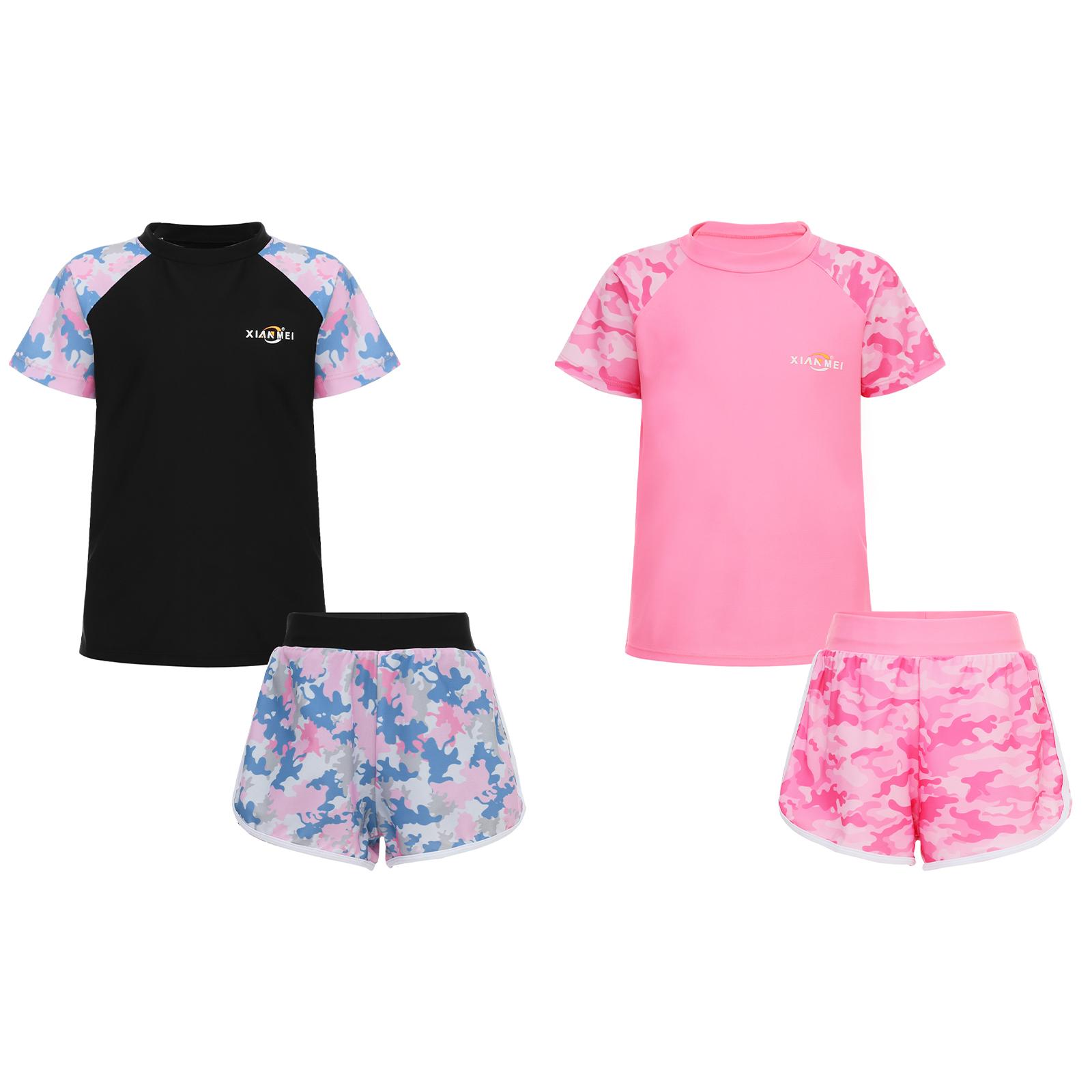 Girls Camouflage Swim Set Short Sleeve Rashguard Top Matching Swim Shorts Pool Beach Bathing Suit Sun Protection 5-6 Years чорний
Girls Camouflage Swim Set Short Sleeve Rashguard Top Matching Swim Shorts Pool Beach Bathing Suit Sun Protection 5-6 Years чорний