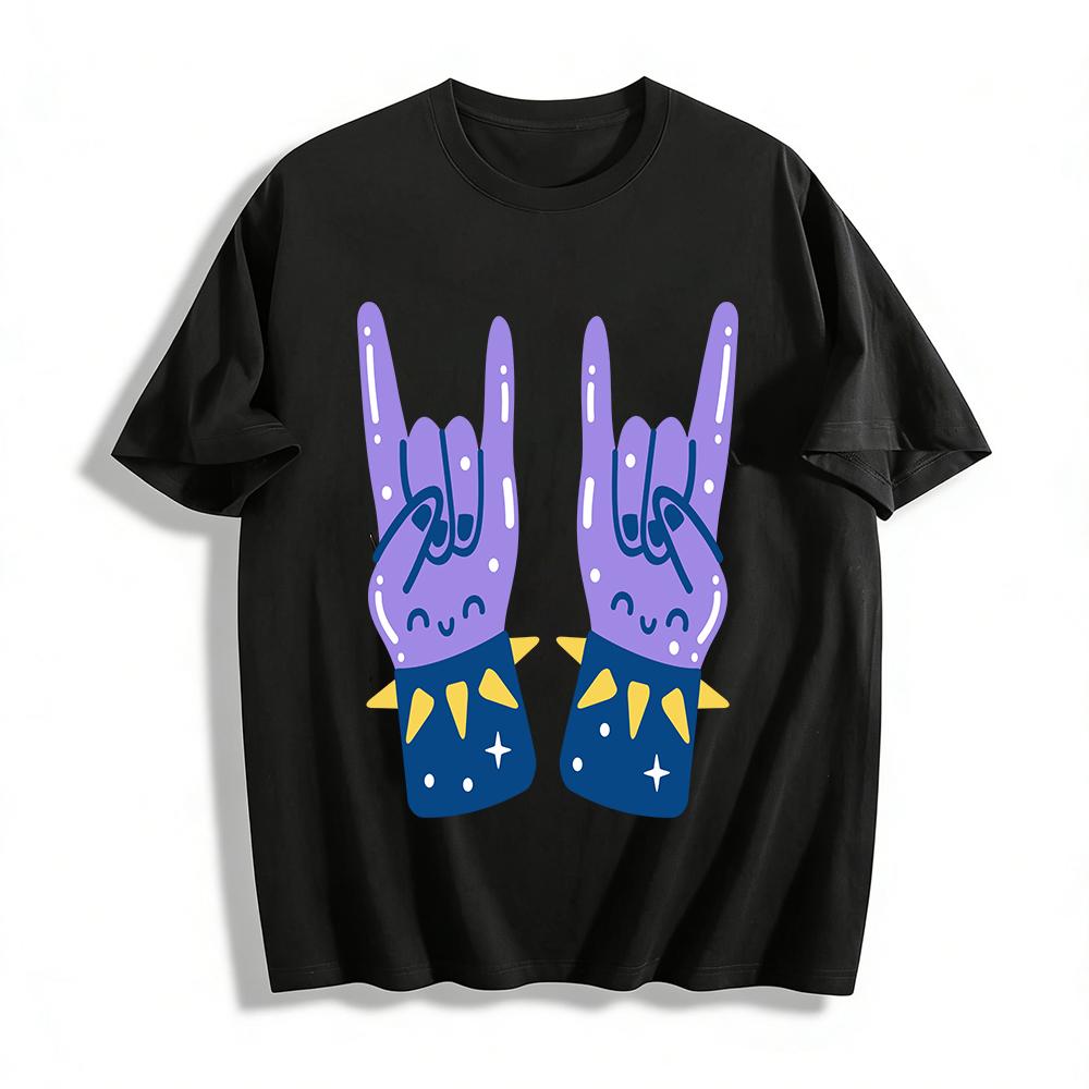 Rock Love Gesture Print Top Trendy Street Style Unisex Loose Casual T-Shirt Pure cotton T-shirt XXS
Rock Love Gesture Print Top Trendy Street Style Unisex Loose Casual T-Shirt Pure cotton T-shirt XXS
