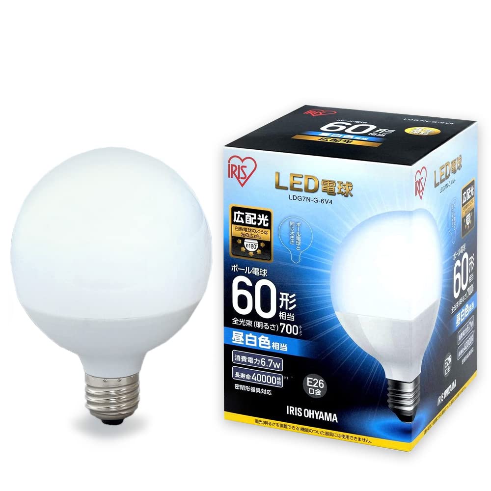 IRIS OHYAMA LED ball base diameter equivalent to 60W daylight wide light distribution compatible with closed fixtures bulb, 26mm, type, white, type,
IRIS OHYAMA LED ball base diameter equivalent to 60W daylight wide light distribution compatible with closed fixtures bulb, 26mm, type, white, type,