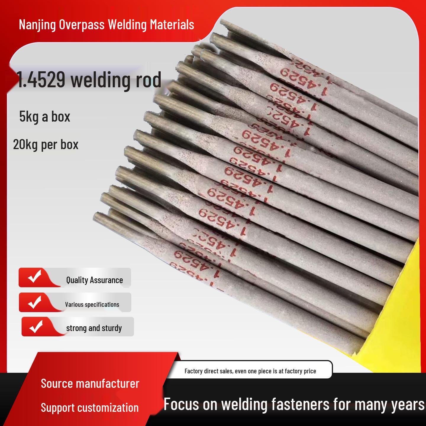 Power Plant 1.4529 Stainless Steel TIG Welding Rod/Wire Cr20Ni25Mo6 904L/E385 Electrode 3.2mm
Power Plant 1.4529 Stainless Steel TIG Welding Rod/Wire Cr20Ni25Mo6 904L/E385 Electrode 3.2mm